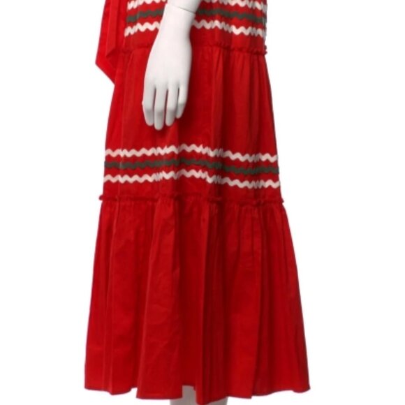 Tory Burch Embroidered Peasant Midi Dress Rickrack Trim Red Green White S, M$485 - Picture 8 of 9
